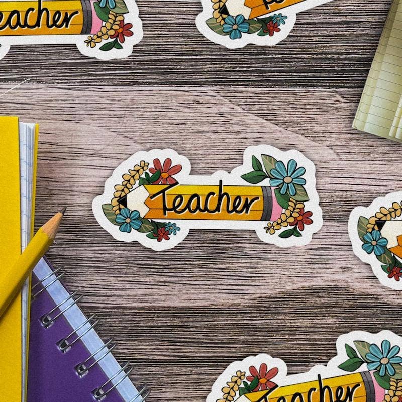 Teacher Floral Pencil Sticker - Threads Boutique