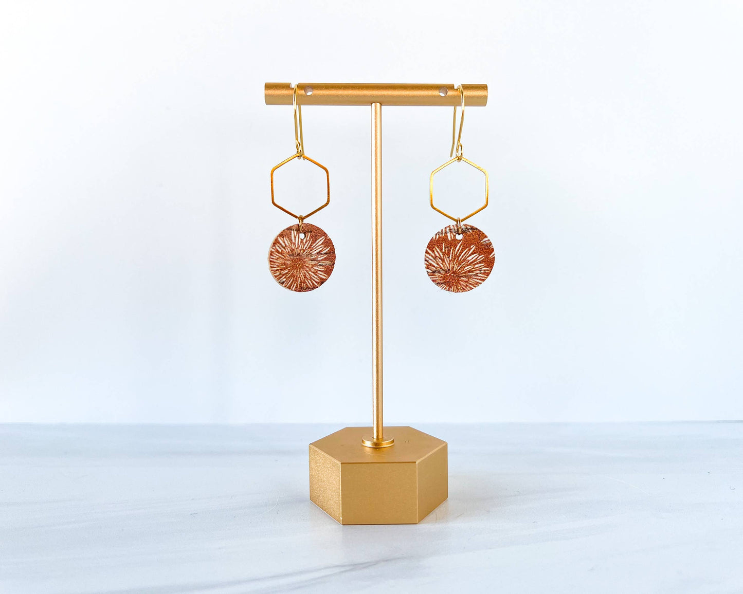 Rust and Cream Floral Dangle Earrings