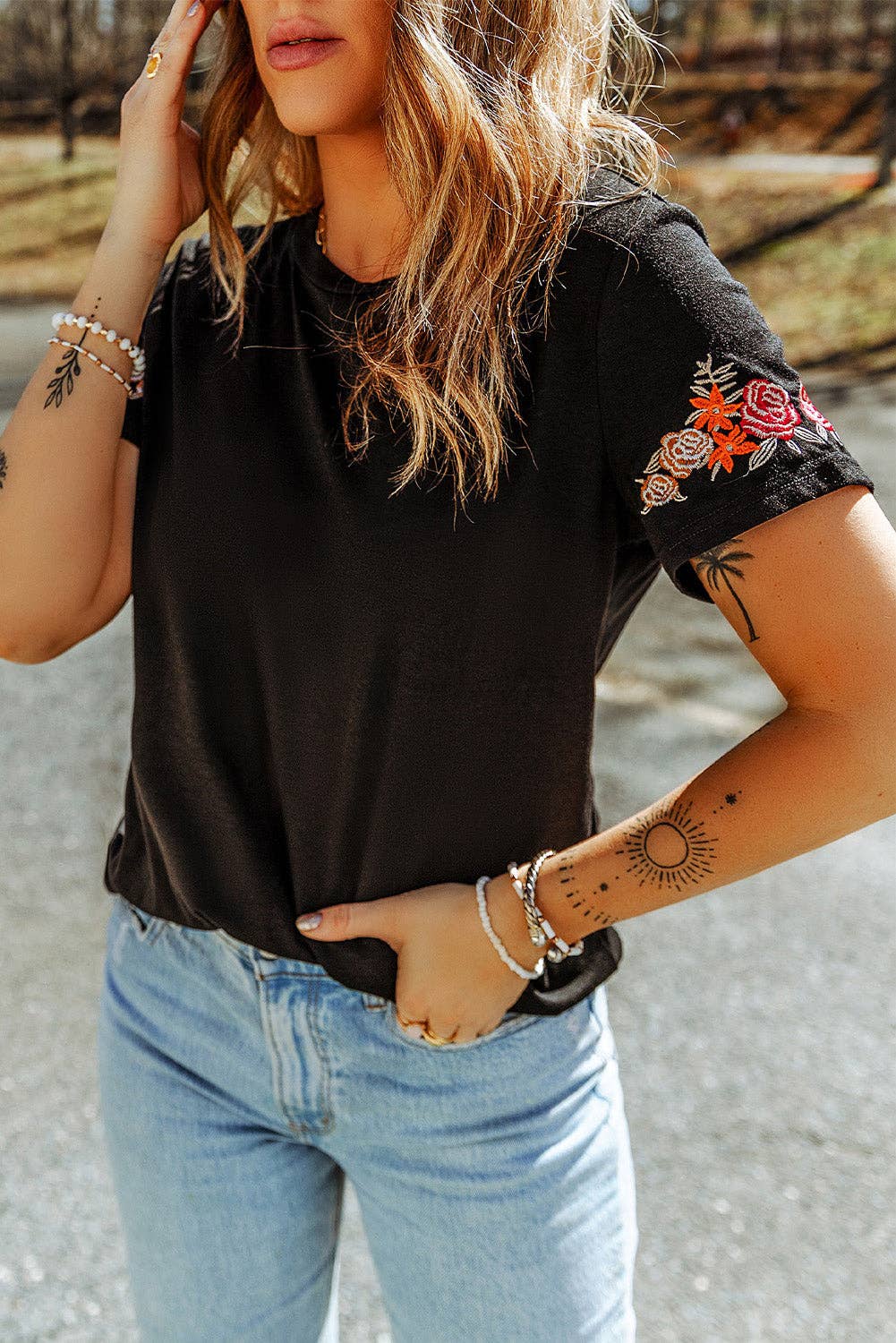 Floral Embroidered Short Sleeve T-Shirt