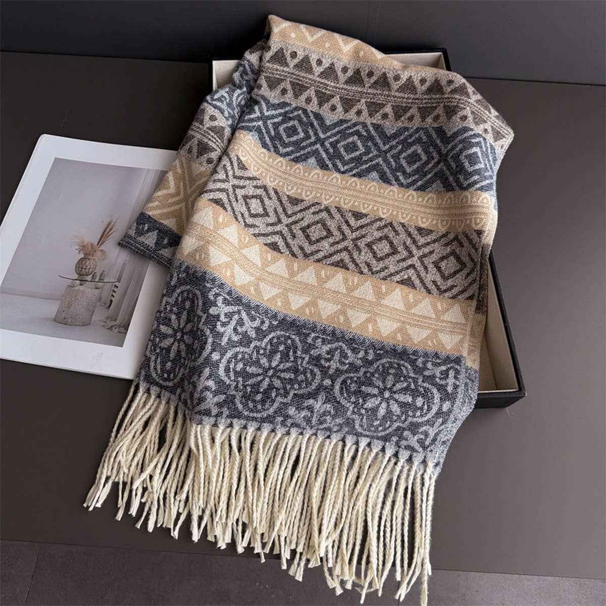 Classic Cashmere Feel Soft Warm Tassel Scarf