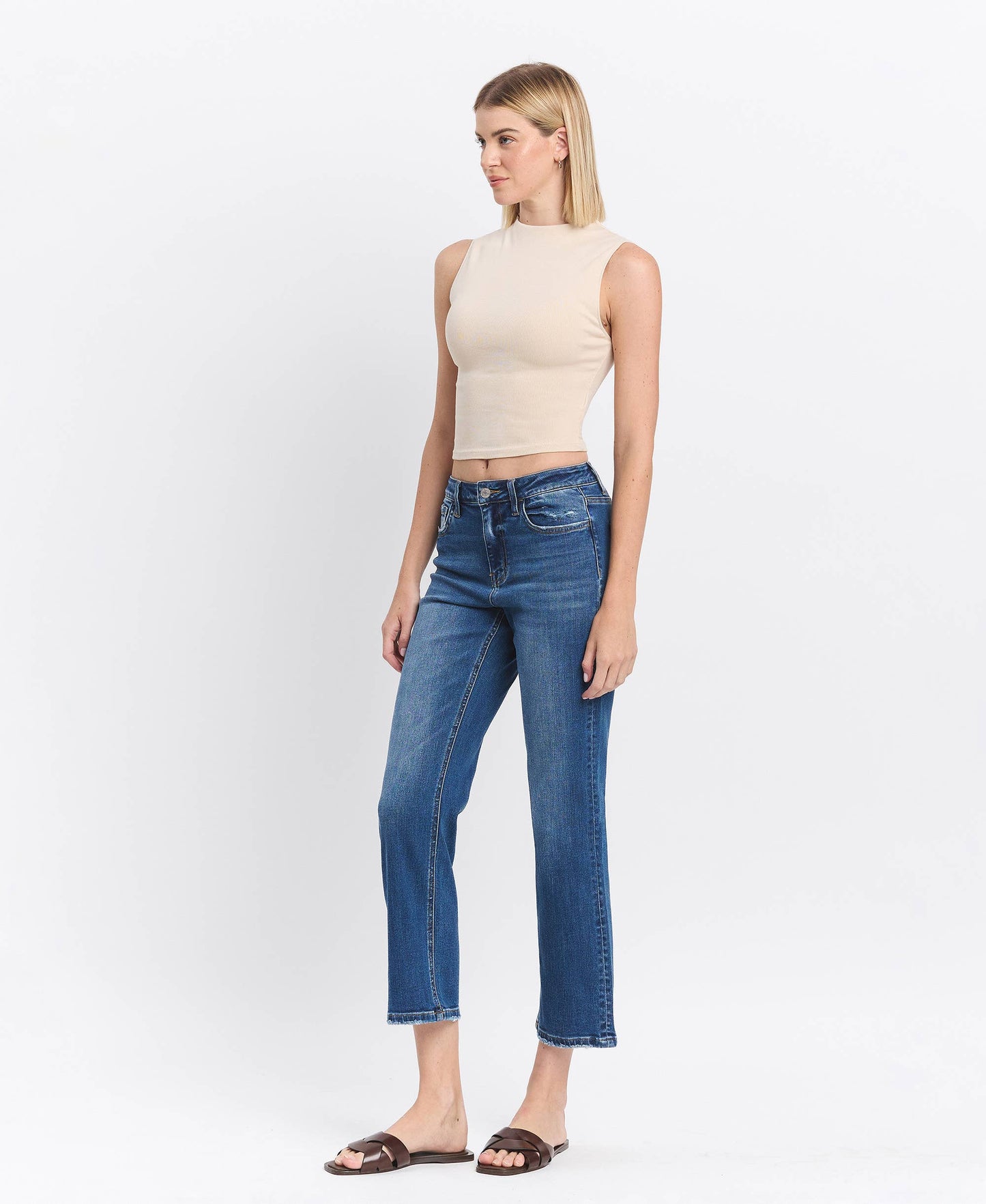 High Rise Ankle Straight Jeans