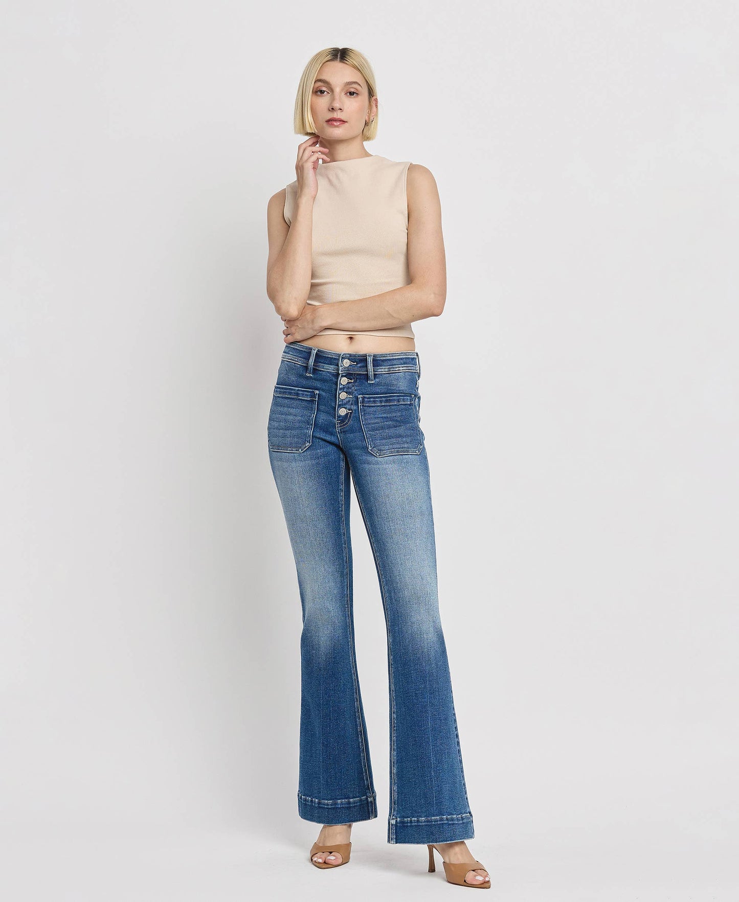 Vervet Mid Rise Trouser Hem Flare Jean