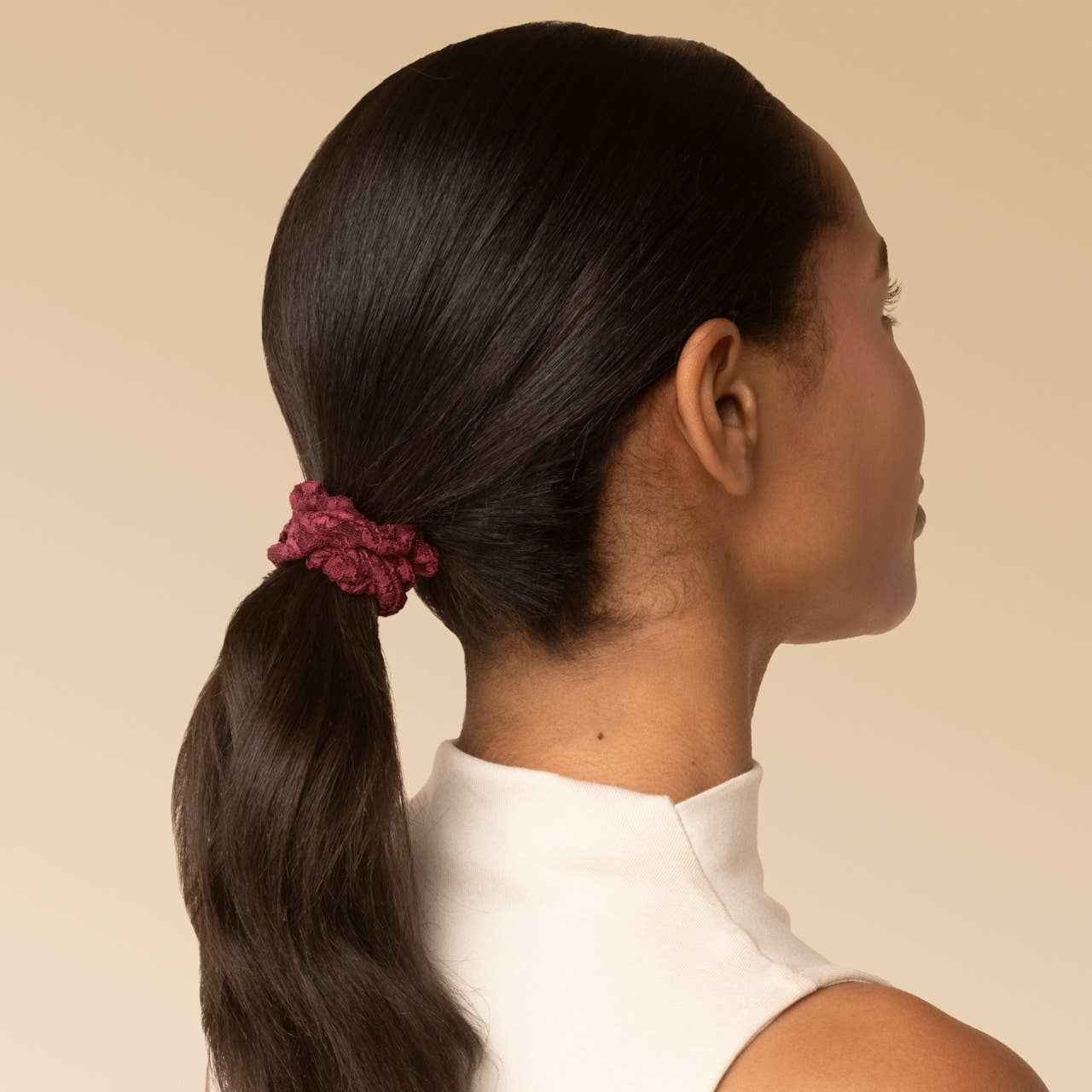 KITSCH - Ruched Lace Scrunchies 5pc Set - Cherry Lacquer & Dusty Pink