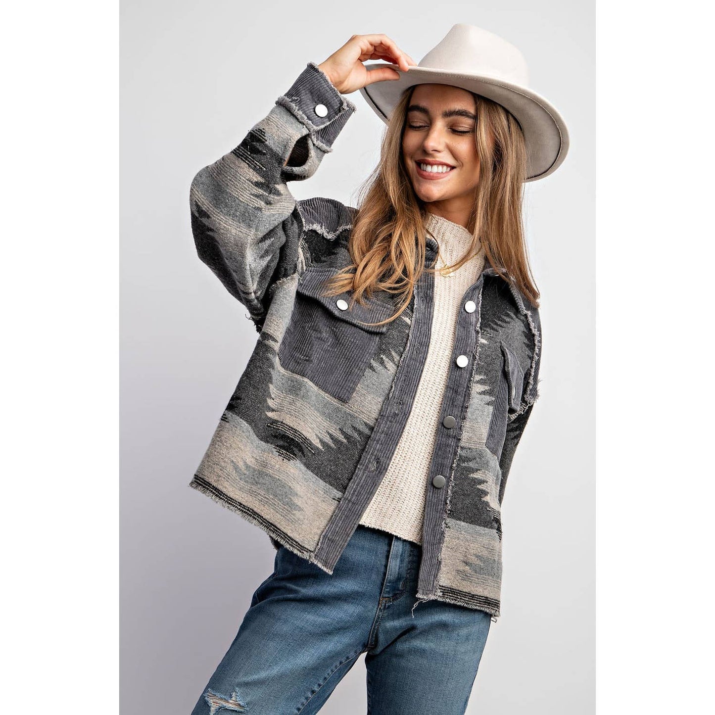 Tribal Pattern Colorblock Shacket