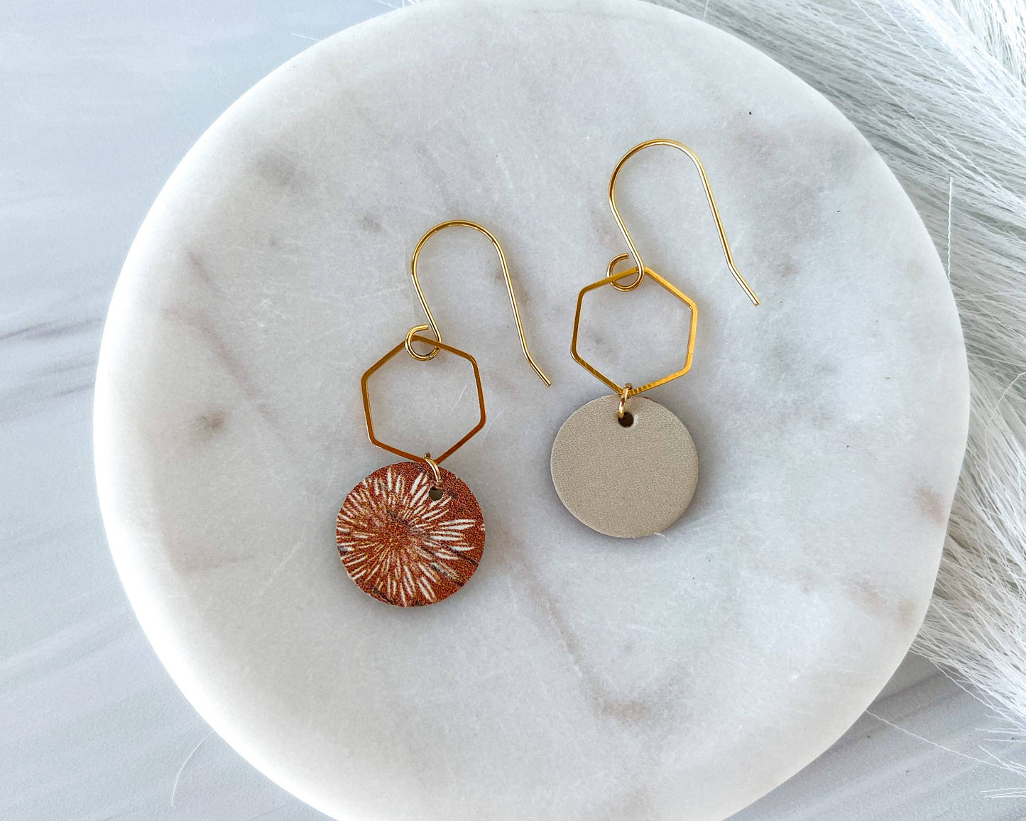 Rust and Cream Floral Dangle Earrings