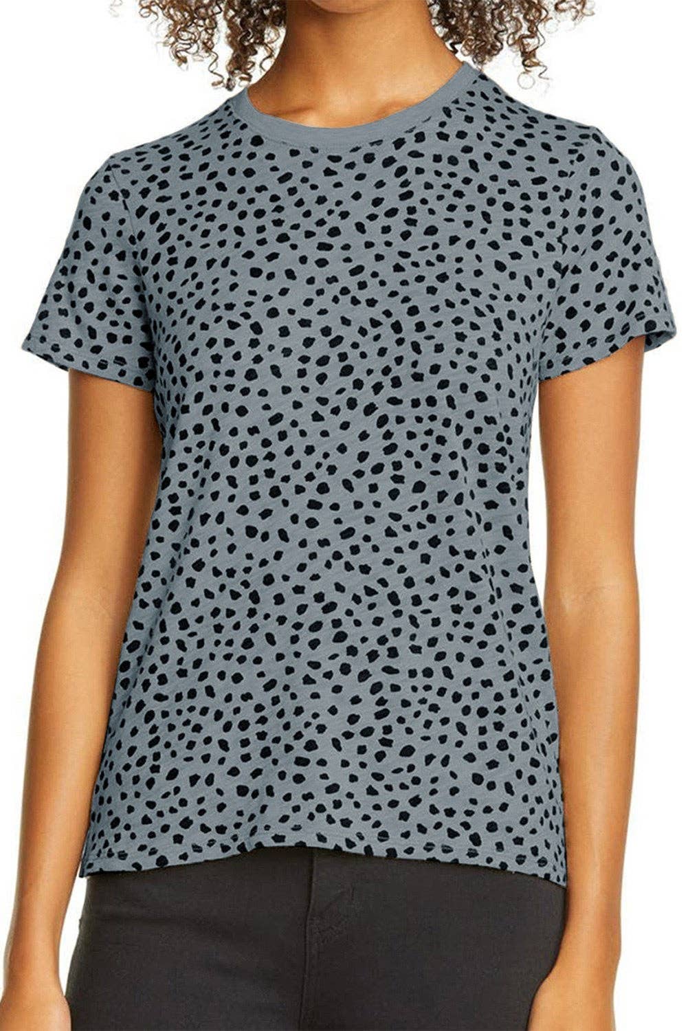 Leopard Print Short Sleeve Spotted Tee T Shirt Top