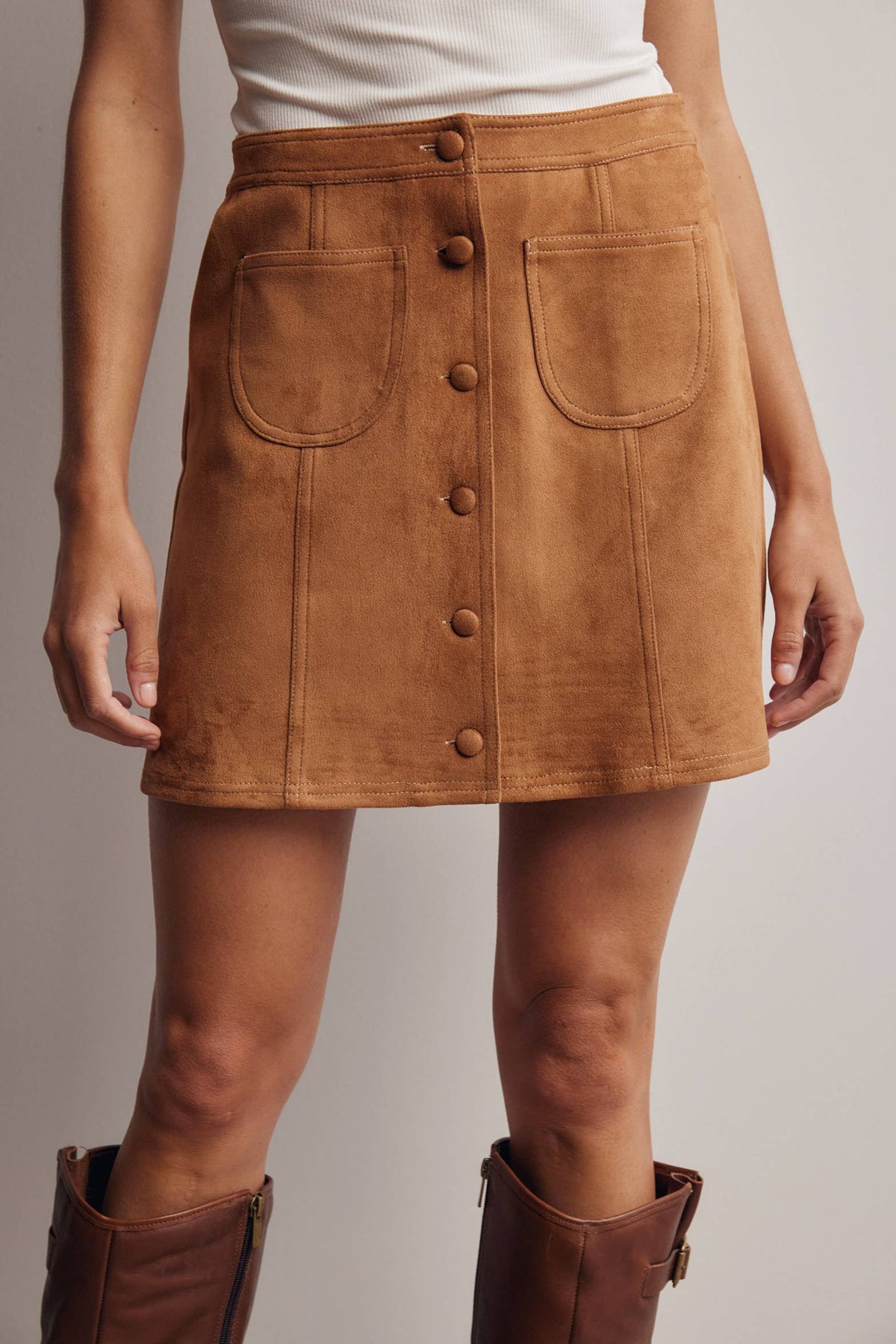 Maggie Suede Button Front Skirt