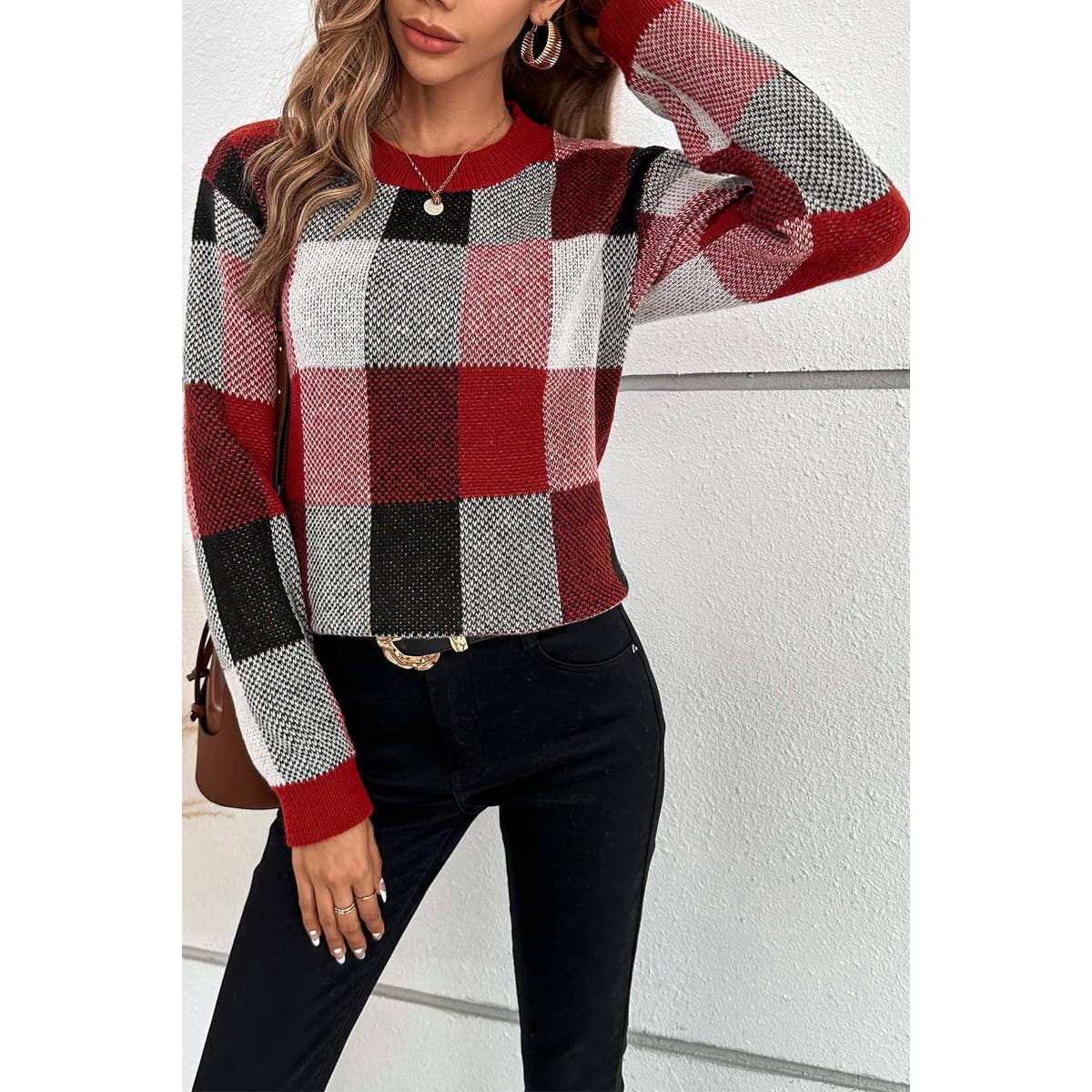 Cozy Plaid Knit Pullover