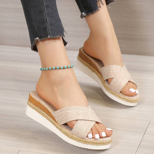 Criss Cross Straps Wedge Sandals