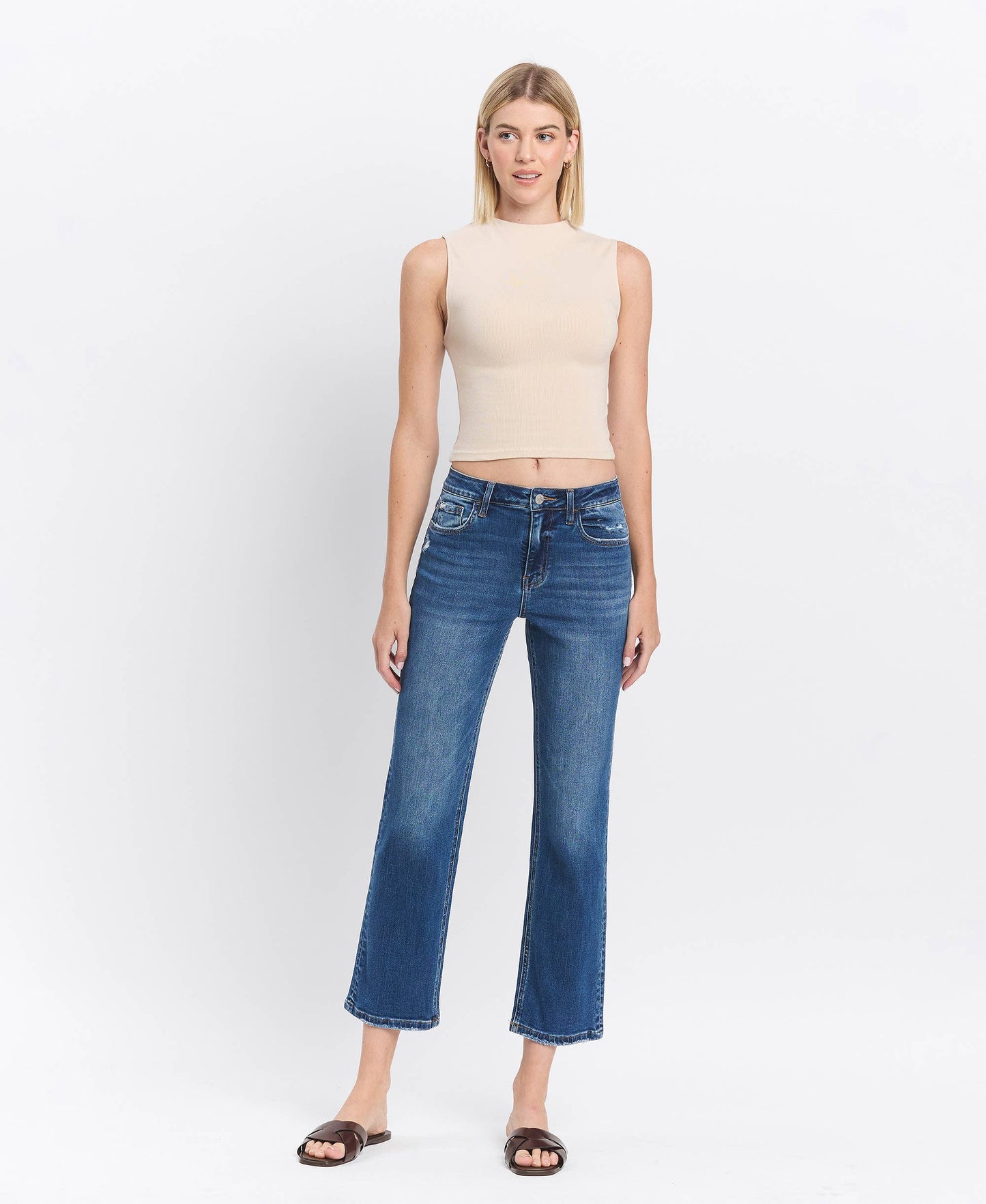 High Rise Ankle Straight Jeans