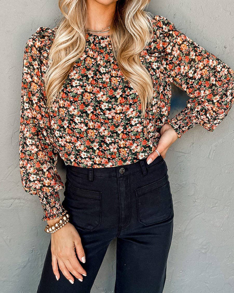 Floral Smocked Long Sleeve Blouse