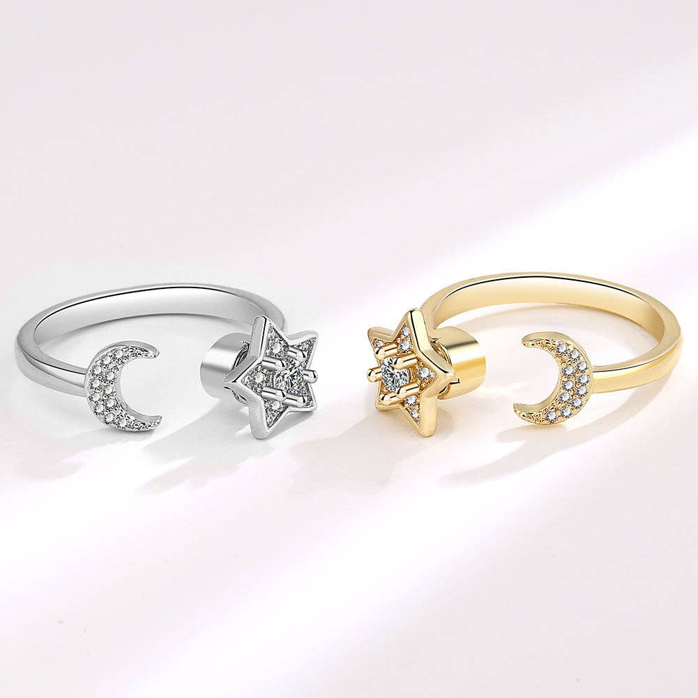 Moon Star Anxiety Fidget Spinner Ring in Solid Copper