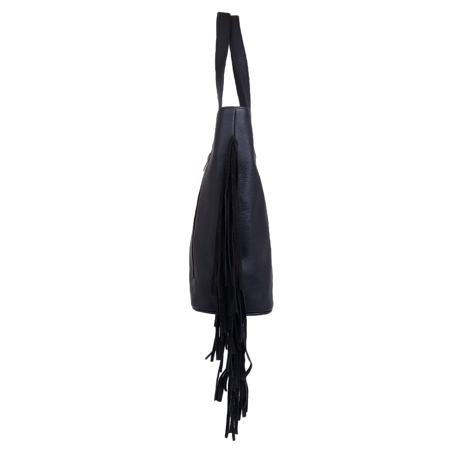 Leather Cowhide Fringed Women Tote - Black Turqoise Floral