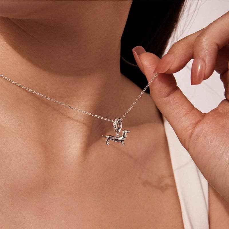 Pave CZ Loop Dachshund Pendant Necklace in Solid Copper