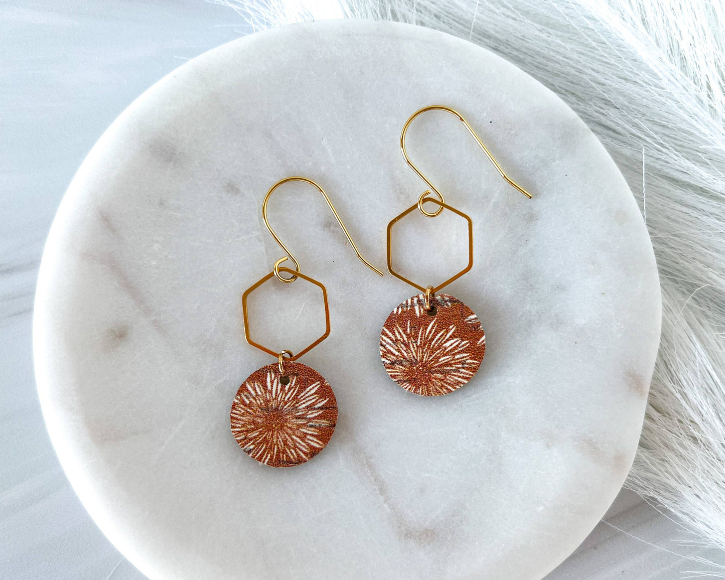 Rust and Cream Floral Dangle Earrings